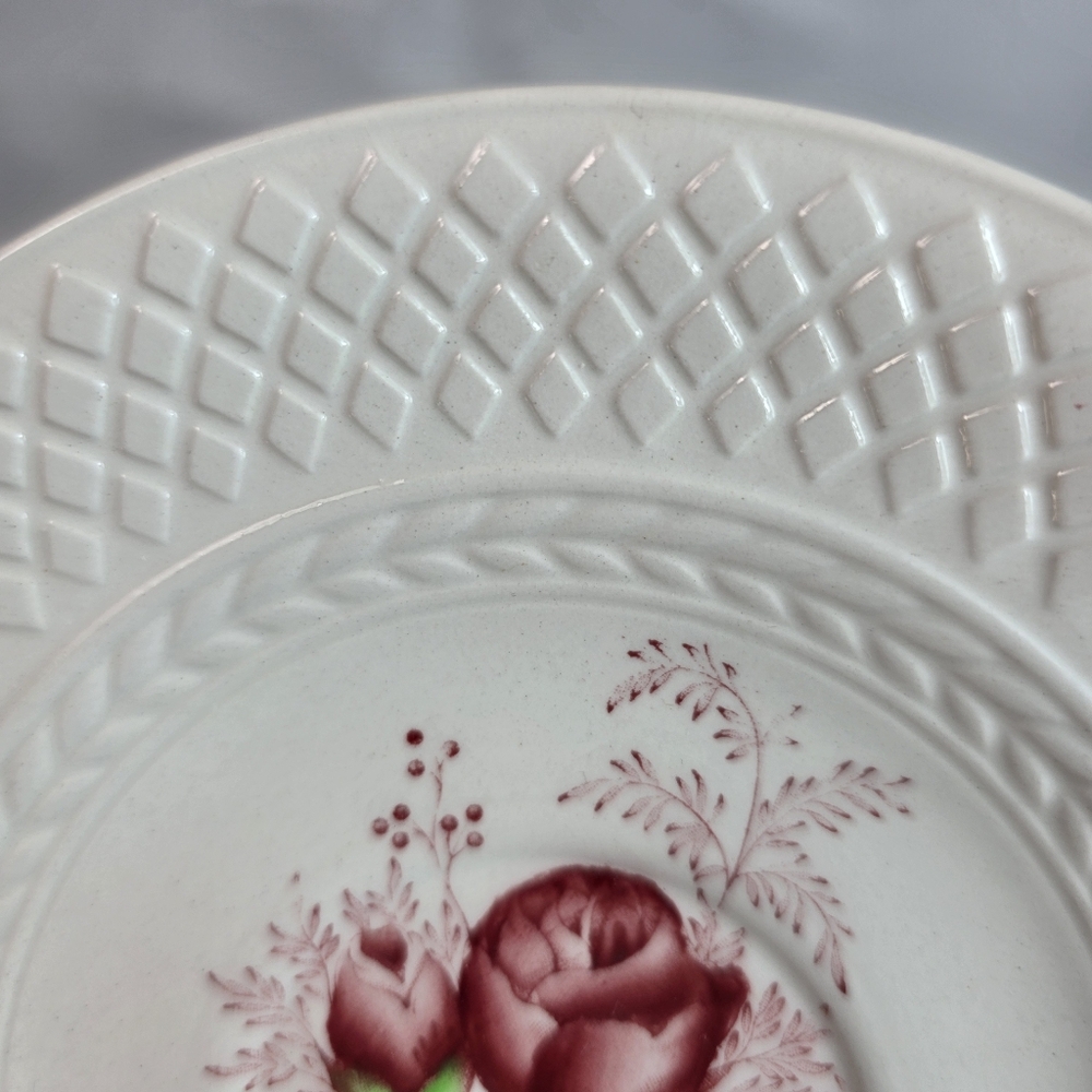 Spode Lady Anne Cup & Saucer Set Roses Center Sculptured Diamond Pattern Rim - Picture 12 of 14